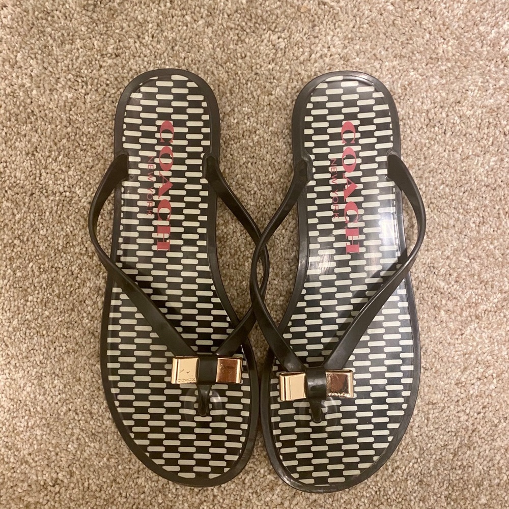 Coach Jelly Flip Flops Size 8 Black and Rose Gold